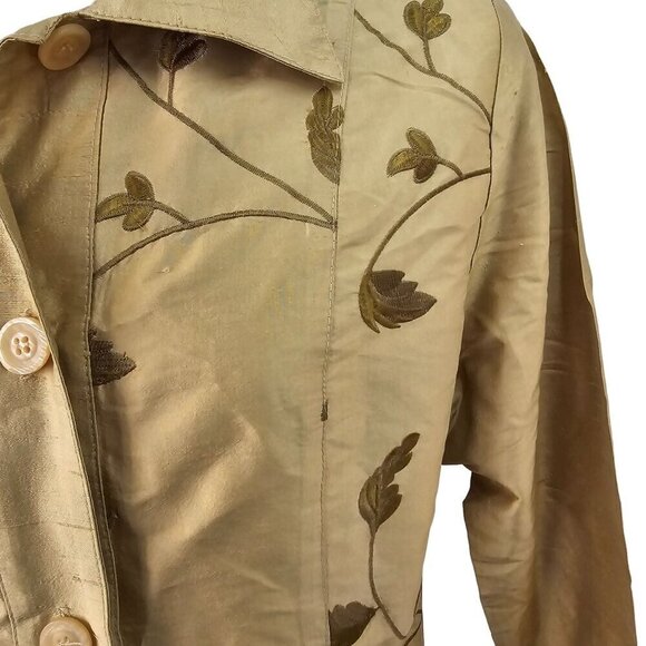 DB Sport 70s Gold Silk Embroider Fitted Blouse Sz S Collared Button Up Long Slv - Picture 7 of 9